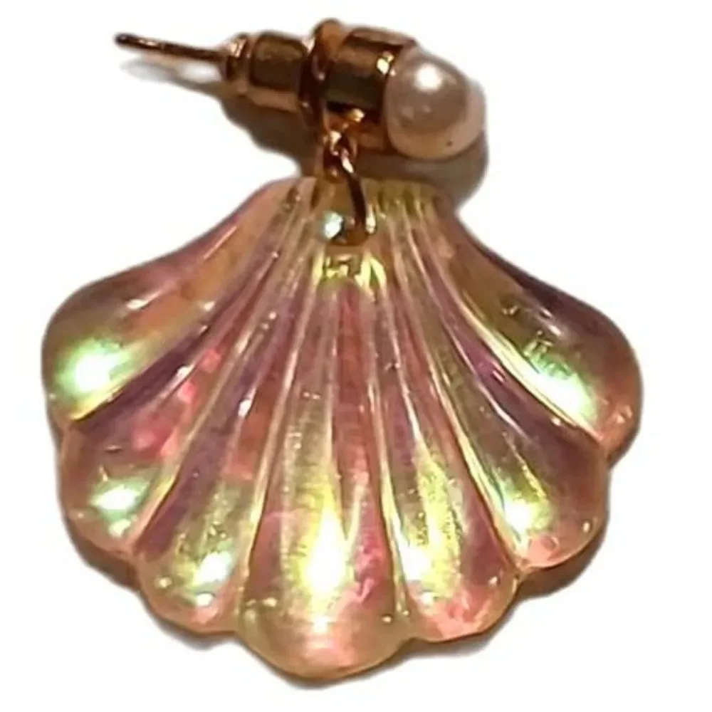 $3 ADD ON Bohemian Pearl Seashell Earring Gold Pink Glitter Shiny Beachy Boho